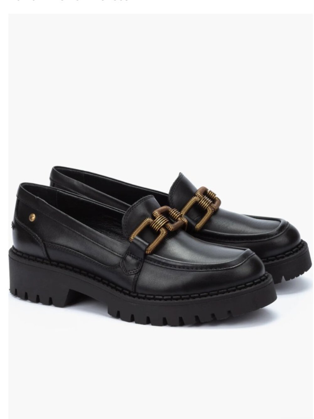 Pikolinos Aviles Platform Leather Chunky Loafers Chain Link Lug Shoes